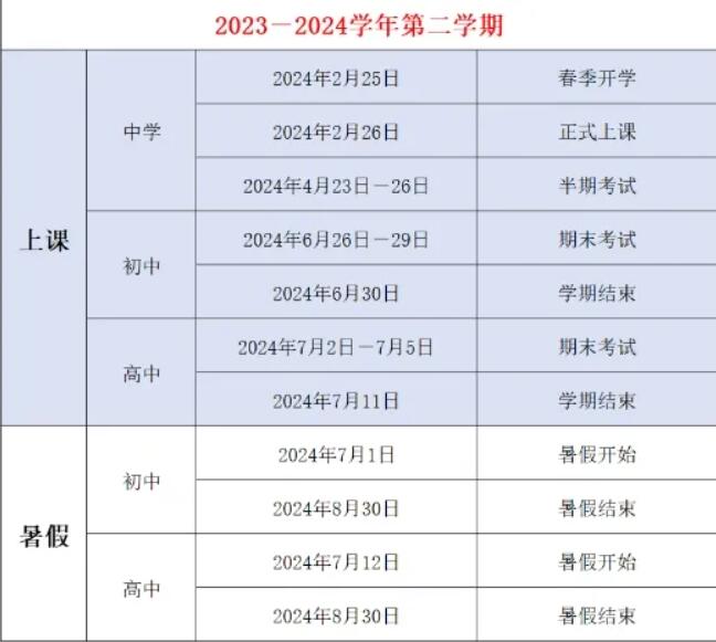 2024年福州市中小学暑假放假时间