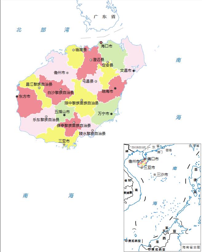 海南各地面积、行政区划代码、区号、邮编