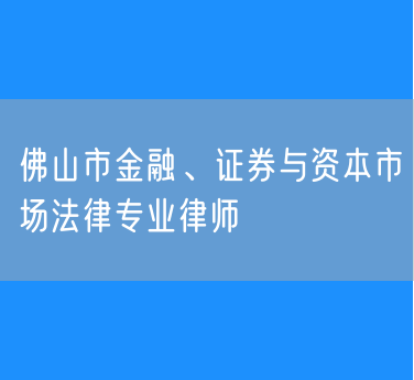 佛山市金融、证券与资本市场法律专业律师