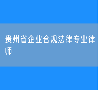贵州省企业合规法律专业律师